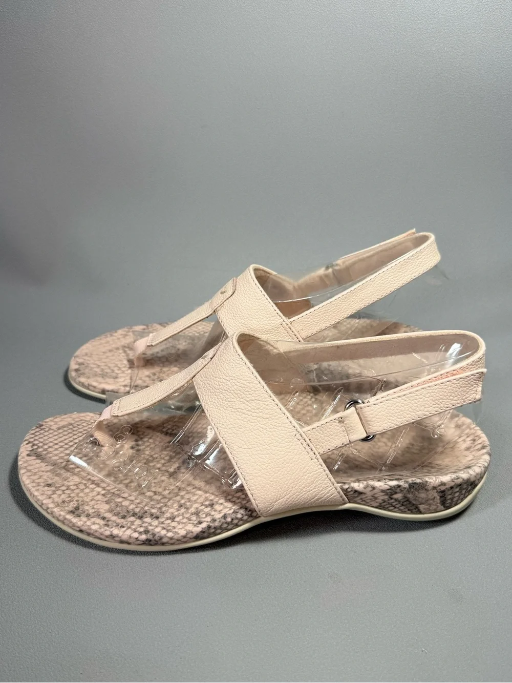 Vionic Tala Neutral Pink Snakeskin Printed Leather Slingback Thong Sandals